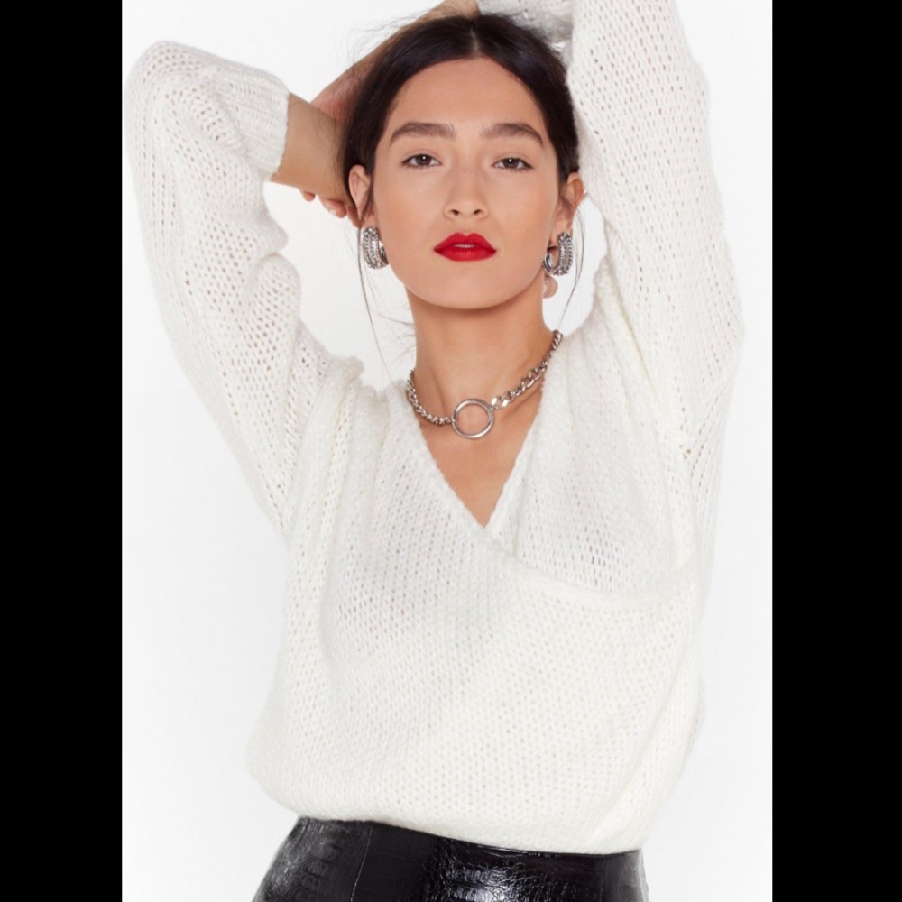 White knit wrap sweater